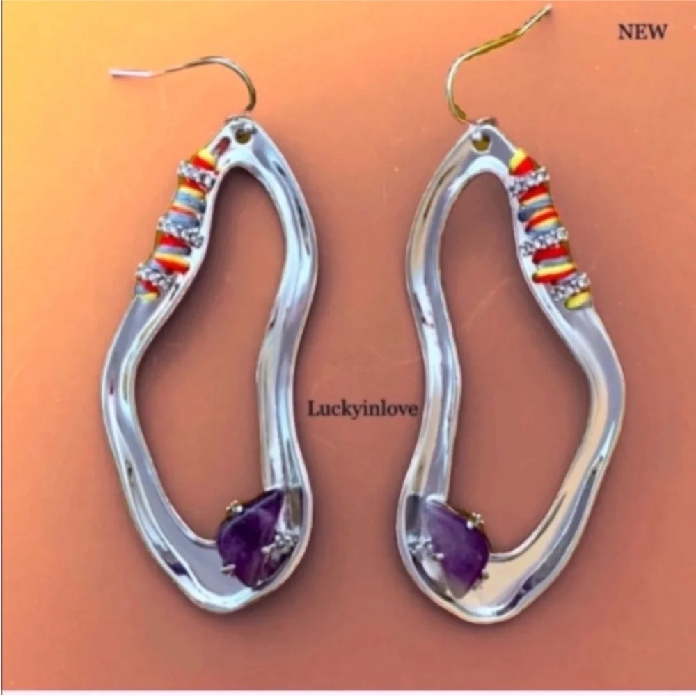 ALEXIS BITTAR • Silver Amani Thread Wrapped Sculpted Drop Amethyst Hoop Earrings